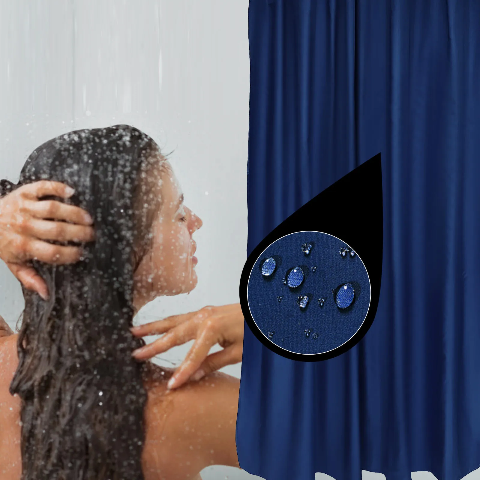 

1Pcs Dark Blue Solid Color Shower Curtain Heavy Duty Polyester Bathroom Curtain for Home Hotel Bathroom Privacy Fresh Natural