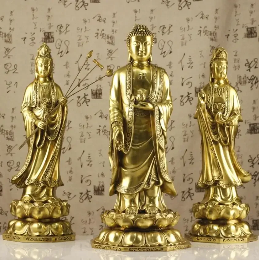 Bronze Western Three Saints Buddha Statue to Amitabha Buddha Statue Offering Buddha Statue Decoration