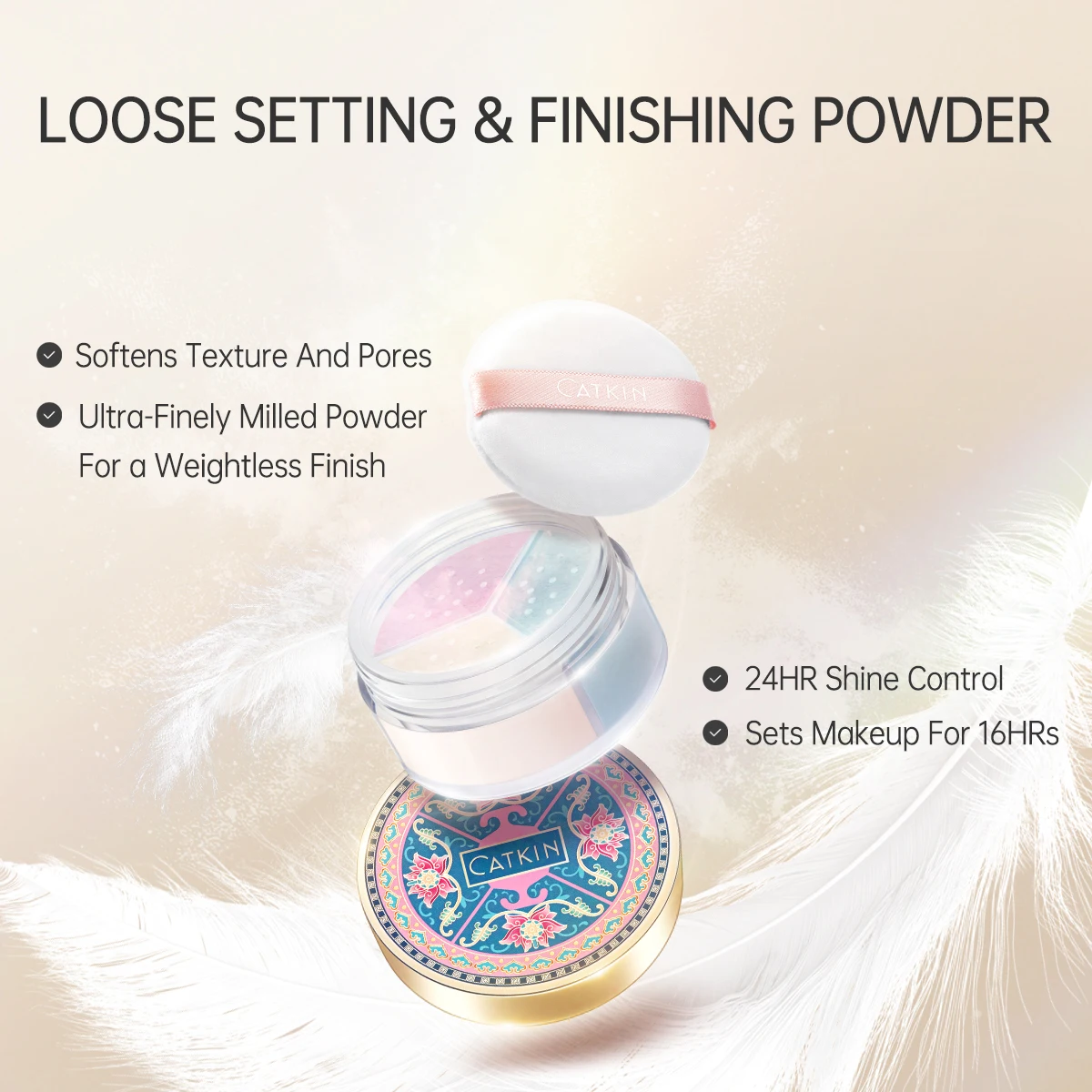 CATKIN Makeup Loose Setting Powder, Oil Control Poreless Face Powder Suitable for All Skin Tones and maintain matte and natural