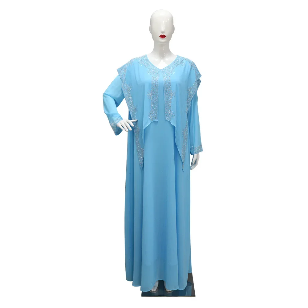 

Dubai Muslim Floral Embroidery Abaya Women Long Dress Islamic Jalabiya Fashion V-neck Robe Loose Gown Kaftan Eid Ramadan Party