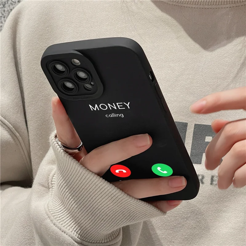 Money Calling Funny Black Phone Case Cover for iPhone 15 14 13 12 11 Pro Max XR 7 Plus Case Unique Birthday Gift for Friends