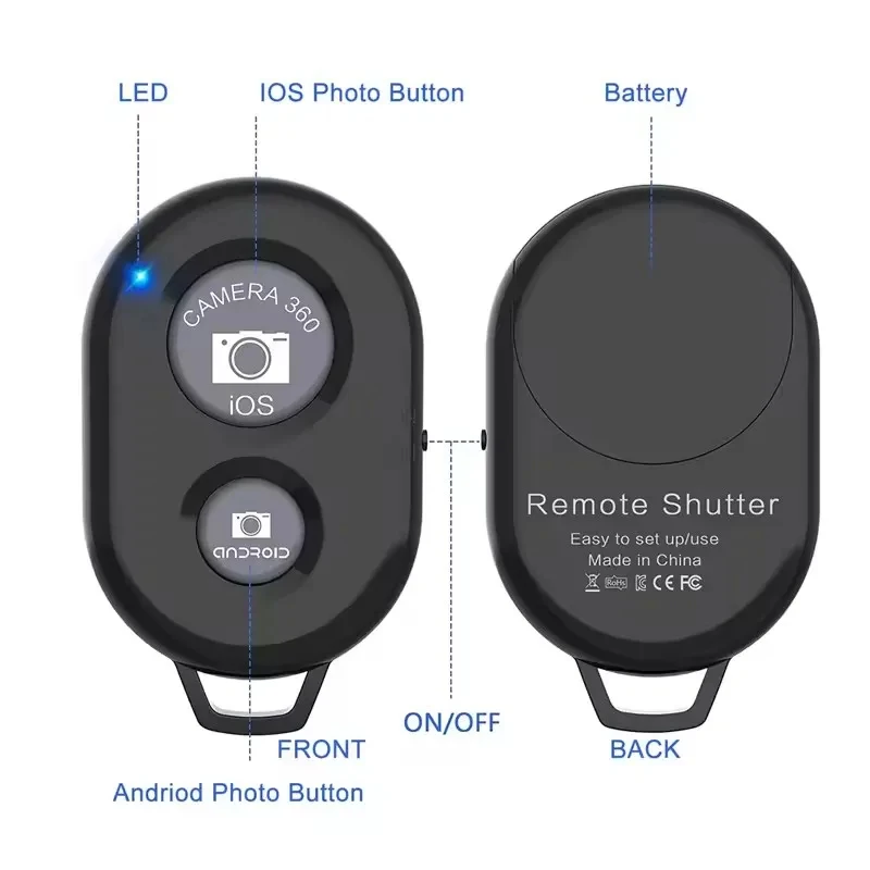 1/2pcs Bluetooth Camera Remote For Smartphones Wireless Camera Remote Control Compatible Phone Selfie Stick Shutter Self-Timer