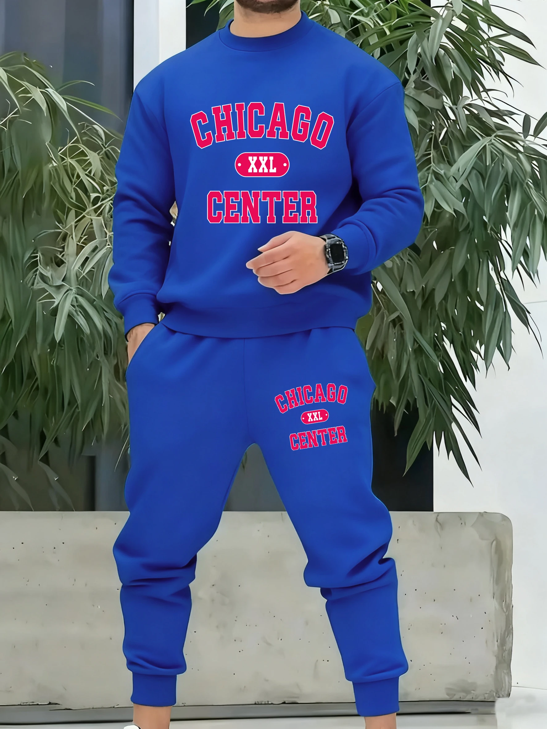 Green Art Words And 32 Prints Men Fashion Suits Casual Simple Pants Loose Retro Clothing Fleece Warm Unisex Basics Tracksuit