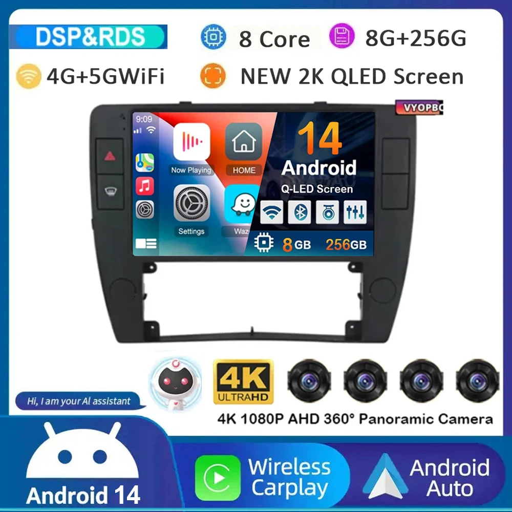 

Android 14 Carplay Auto Car Radio For VW Passat B5 2000 2001 2002 2003 2004 2005 Multimedia GPS Player DSP Stereo WIFI+4G Audio