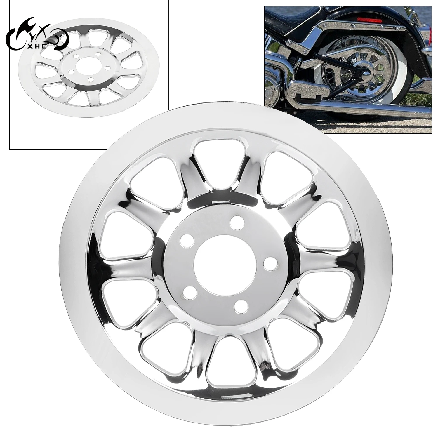 Motorcycle Chrome Outer Rear Pulley Cover Insert 66 Tooth Fit For Harley Softail Standard FXST Deuce FXSTD Fatboy FLSTF 07-17