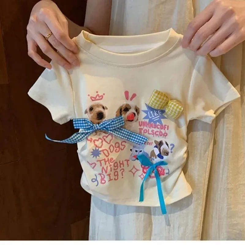 

Girls' Summer Short Sleeve T-shirt Cartoon round Neck Fashionable Top for Children Baby New Style Clothing