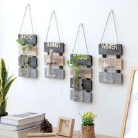 Simple Decorative Hydroponic Wall Hanging Vase Creative With Wooden Base Flower Pot Container Vase Wall Pendant Living Room