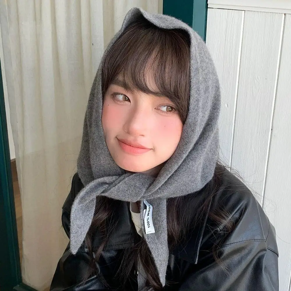 100% الصوف الكورية نمط محبوك الثلاثي وشاح المرأة شتاء دافئ الحجاب شال متعدد الوظائف منديل الحجاب #2