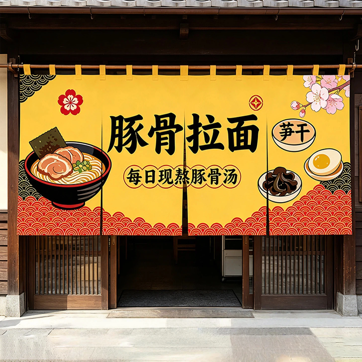Japanese ramen horizontal curtain izakaya door hanging curtain catering snack bar door decorative curtain commercial partition