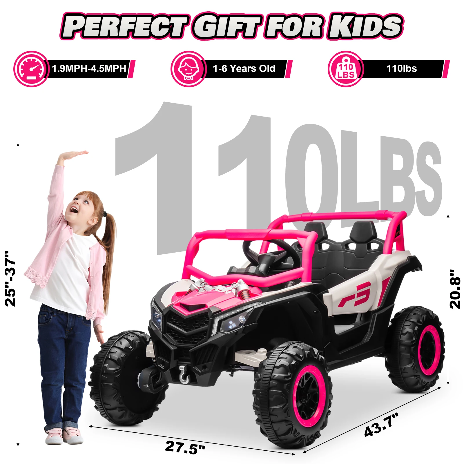 YRACER-Voiture avec Télécommande pour Enfants, 24V, Batterie 62 Off-Road UTV, Moteurs 4x150W, 4 Amortisseurs, 4.5 Mph Max S