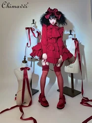 Lolita Skirt Sets 2025 Spring and Autumn New Gothic Christmas Subculture Girl Long Sleeve Big Bow Shirt High Waist Sk Cake Skirt