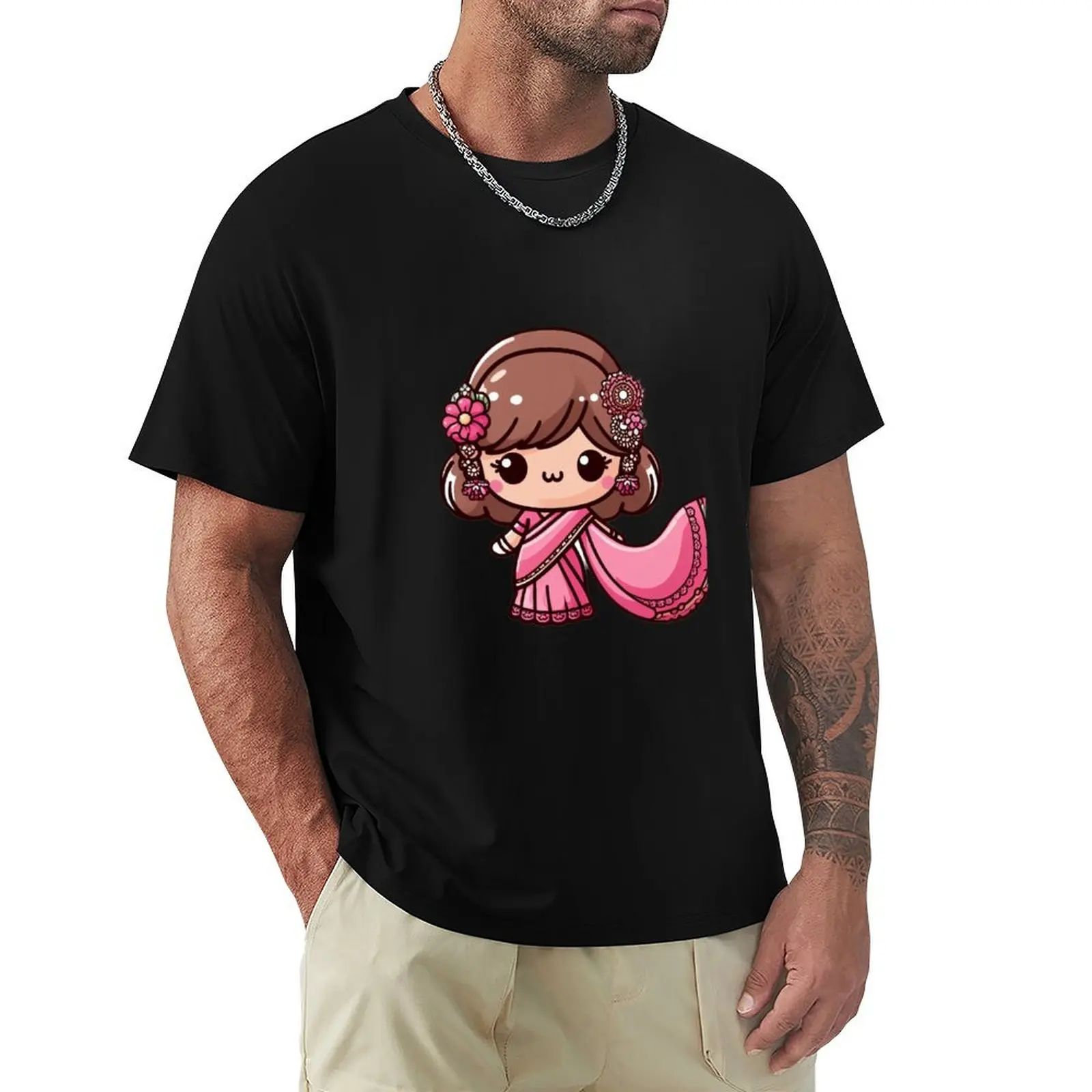 Little Pink Saree T-Shirt Casual Fashion Print Tee Top