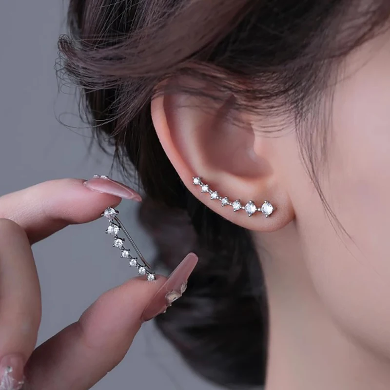 Korean Shiny Zircon Star Flower Climbing Earrings for Women Exquisite Sliver Color Star Crystal Statement Earrings Jewelry Gifts