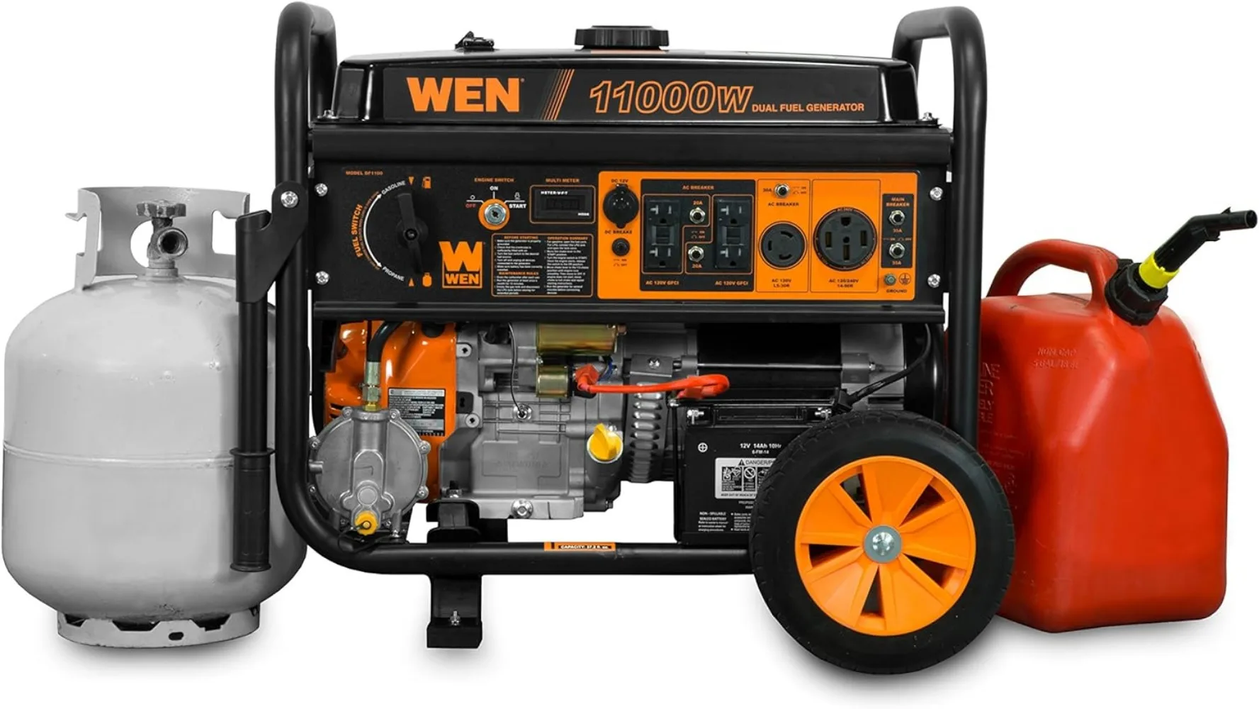 Dual Fuel Portable Generator with Wheel Kit and Electric Start , Black  Suitable for Emergency Backup Power Supply