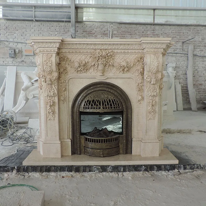

Custom stone carving fireplace white marble European rich flower fireplace home improvement living room villa stone background w