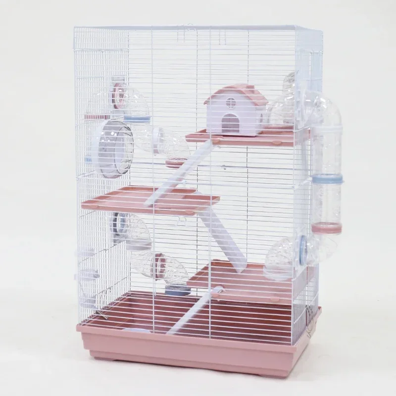 

Клетка для хомяка с трубопроводным туннелем, четырехэтажная вилла с аксессуарами, ходовое колесо, большое гнездо для мыши