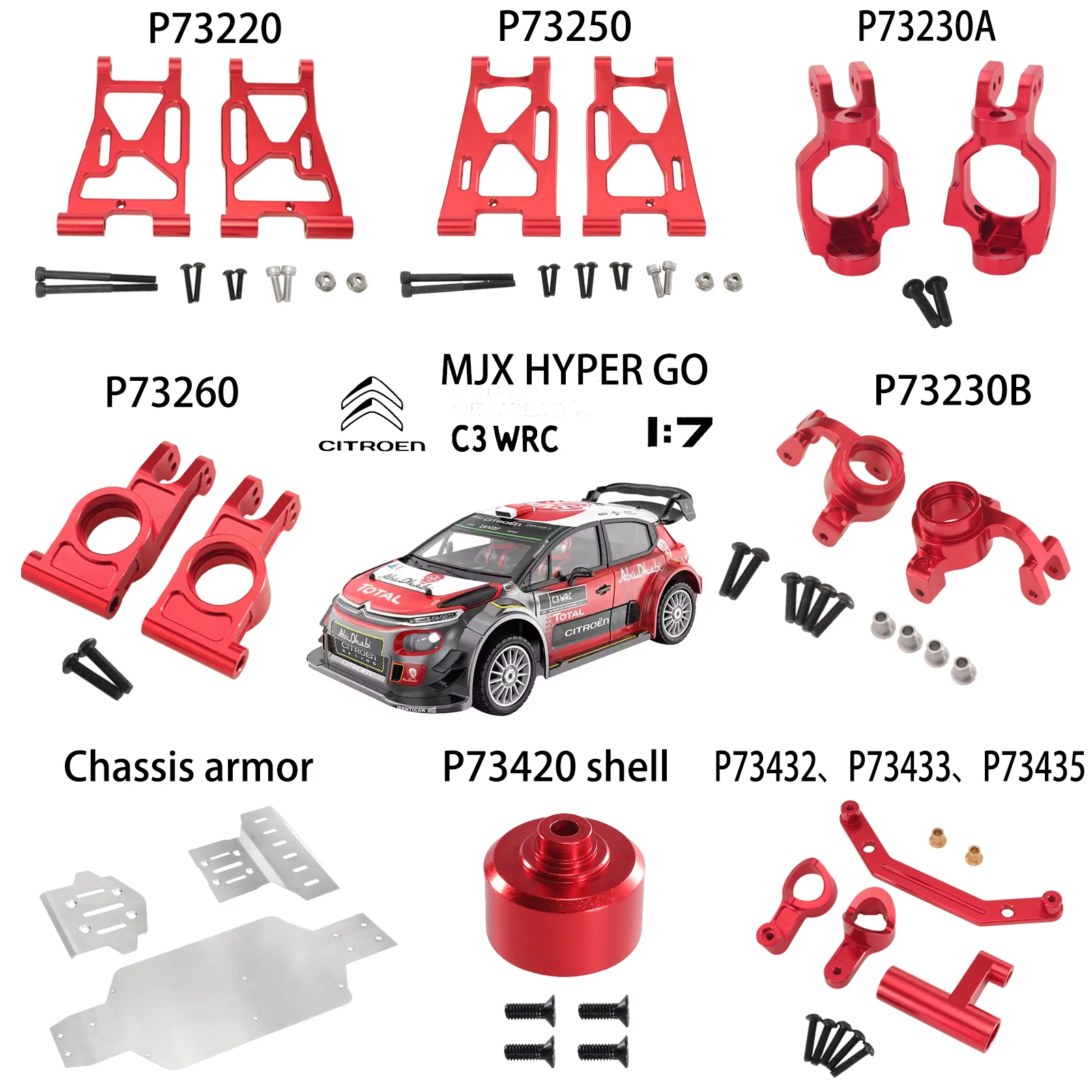 

Metal Front Rear Swing Arm Steering Cup C-shaped Seat Steering Component for MJX Hyper GO 7303 1/7 Citroen C5 WRC Rc Car Parts