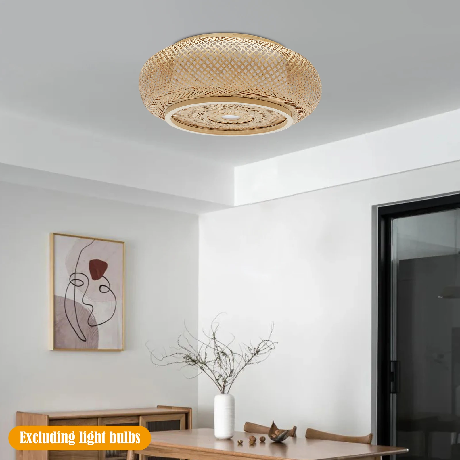 

Rustic Style Creative Bamboo Flush Mount Ceiling Lamp Rattan Drum Ceiling Light