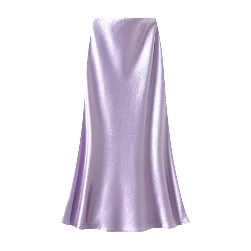 

New Women's Elegant Pleated Solid Color Satin Skirts 2026 Spring Summer Fashion Slim Fit A-line Bodycon Long Skirt