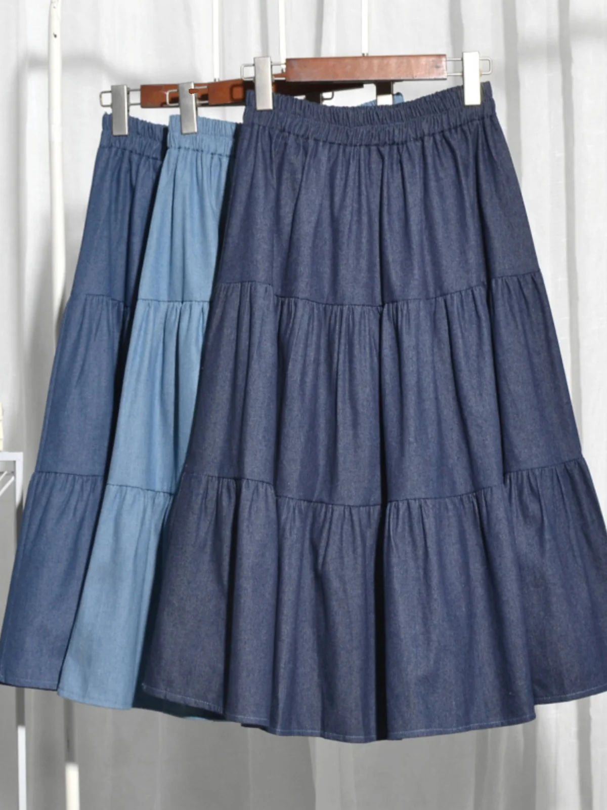 Falda Vaquera de Verano con Estampado de Pastel, Falda Midi en Línea A para Mujer, Retro, Cintura Elástica, Adeazante, Tall...