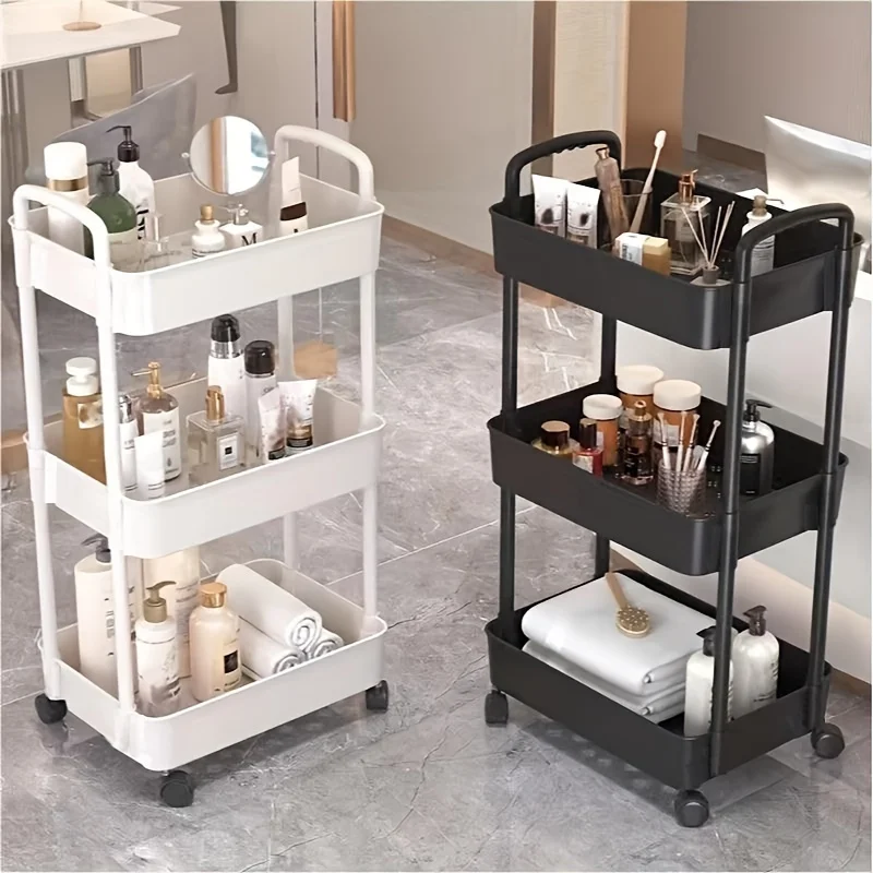 1pcMulti-Purpose 3-Tier Rolling Storage Cart, Utility Organizer With Wheels,Cosmetic Shelf, Kitchen Trolley Mobile Snack Rack