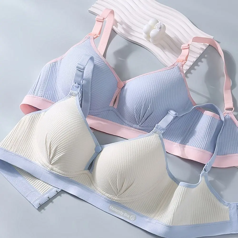 Durable Double Buckle Nursing Bra Anti-sagging Breathable Pregnancy Bralette Pure Cotton Soft Maternity Bra for Breastfeeding