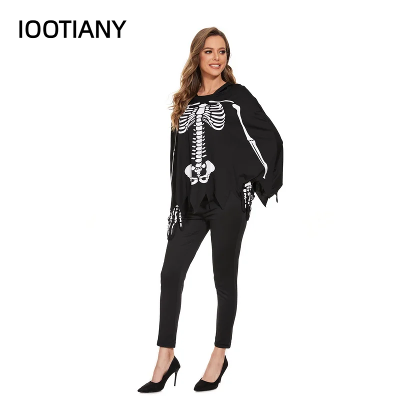 Iootiany Halloween Carnaval Feest Kostuum Voor Volwassen Vrouwen Gothic Skelet Kostuum Enge Zombie Vampier Kleding 2024