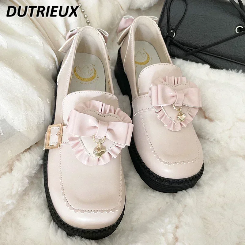 

Lolita Shoes Round Toe Flat Bottom JK Japanese Style Shoes for Women College Uniform Shoes Fashion Casual Platform Heels