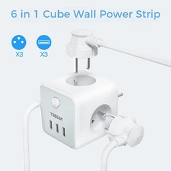 TESSAN FR Cube Wall Socket Extender with 3/4 AC Outlets 3 USB Ports Type C 6/7 in 1 Multi Socket Power Strip Adapter for Home