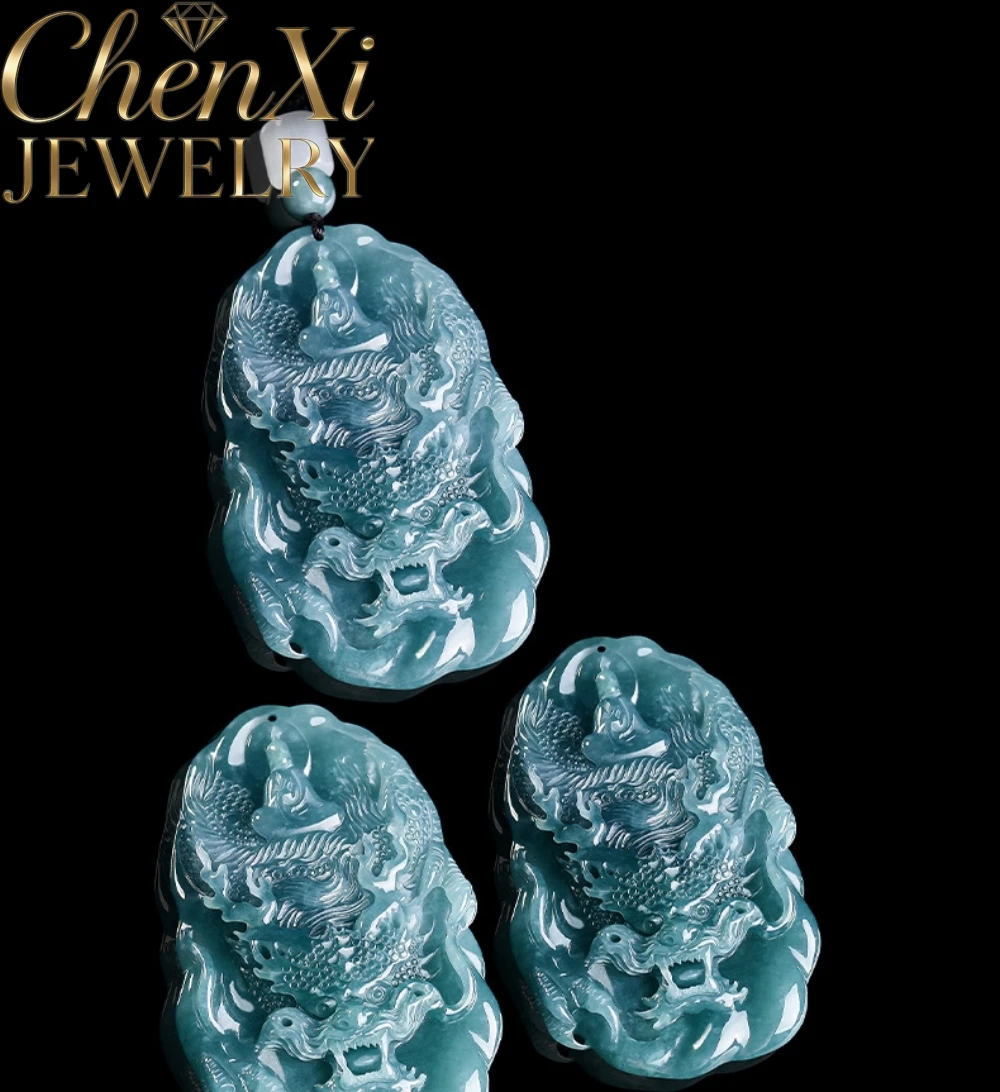 Natural Grade A Ice Type Jadeite Zodiac Dragon Tag 3D Carved Dragon-riding Enlightenment Buddha Jade Pendant Fine Jewelry Gift
