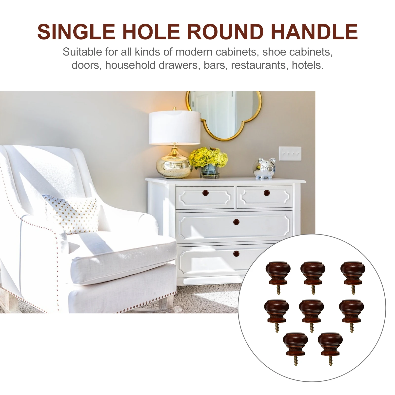 

8 Pcs Solid Wood Handle Stylish Door Brown Drawer Knobs Single-hole Cabinet Kitchen Self Tapping