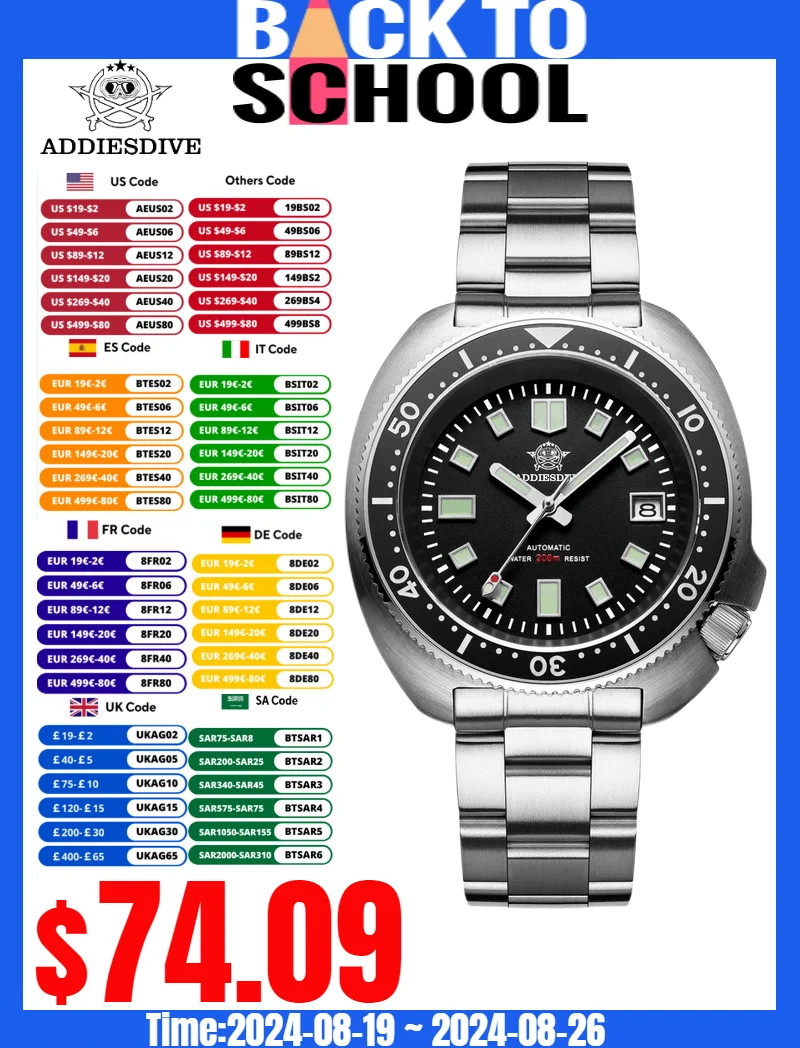 ADDIESDIVE Watch For Man Sapphire Crystals Fashion Design Automatic Mechanical Watch Scratch Resistant Diving Watch