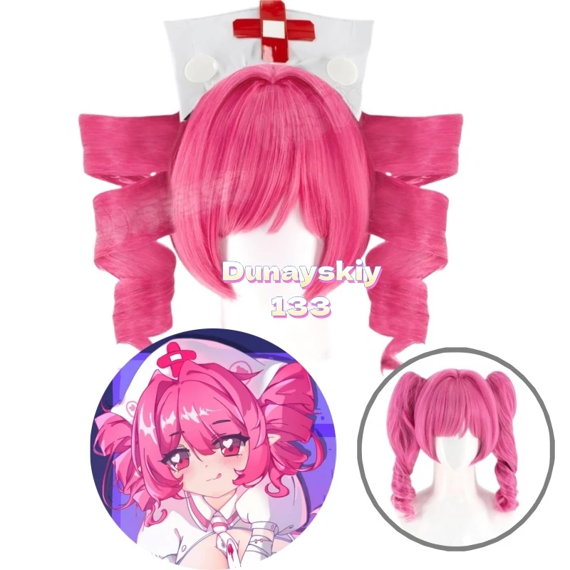Peluca de Cosplay corta de Anime Buro Rose, cola de caballo doble, pelo sintético resistente al calor + gorro de peluca perfecto para fiesta de Halloween