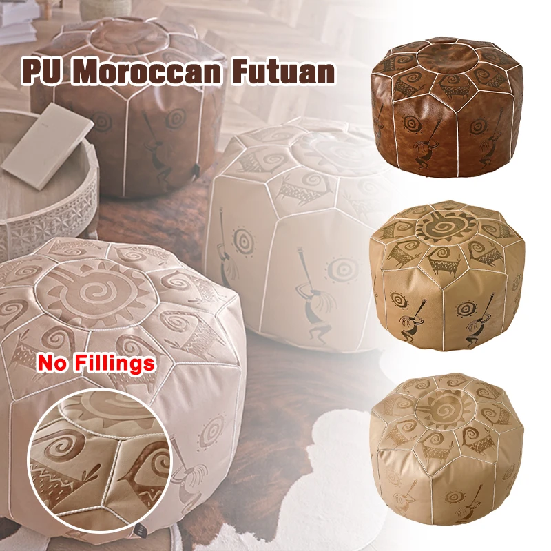 Moroccan Leather Pouf Handmade Leather Pouffe Luxury Pouf Ottoman Footstool Hassock Real Natural Goat Leather - Unstuffed