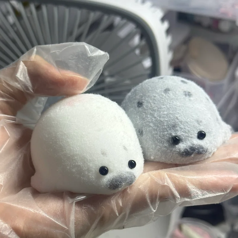 Taba Funny Kawaii Handmade Silicone Plush Grey White Seal Cute Sea Lion Girl Birthday Kids Gift Pinched Fidgeting Squishy Toys