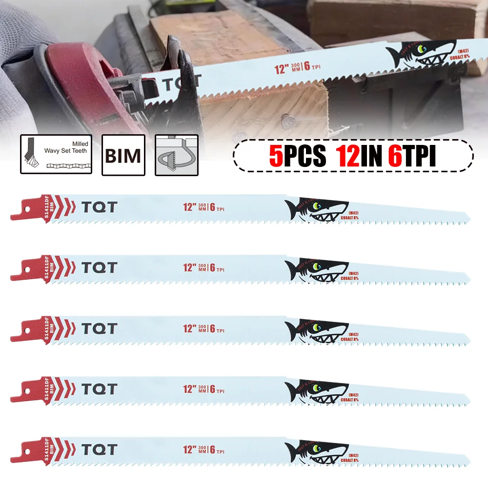 

5Pcs S1411Df 6Tpi Reciprocating Saw Blades for Wood, Window, Door Demolition and Construction Bi-Metal with Cobalt Sharp Cutting