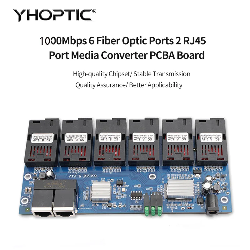 Convertidor de Fibra Óptica, Switch Gigabit con 6 Puertos de Fibra, 2 Puertos Ethernet RJ45 100/1000M, Switch Monomodo FTTH, Placa PCBA de Fibra