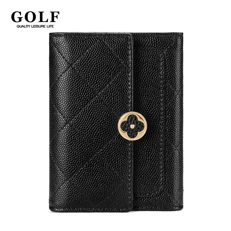 GOLF Wallets for Women Leather Money Card Wallet Vintage Small Purses Ladies Short Folding Black Wallets Female Photo Holders