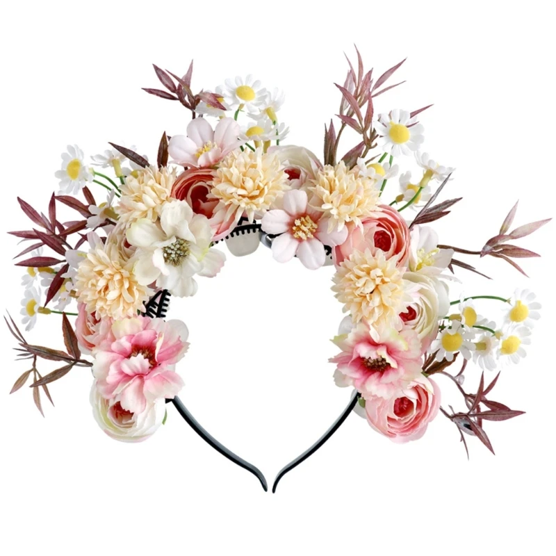 2024 New Chinese Flower Headpiece Elegant Floral Hairbands Artistic Silk Flower Headpiece Hair Garlands for Women