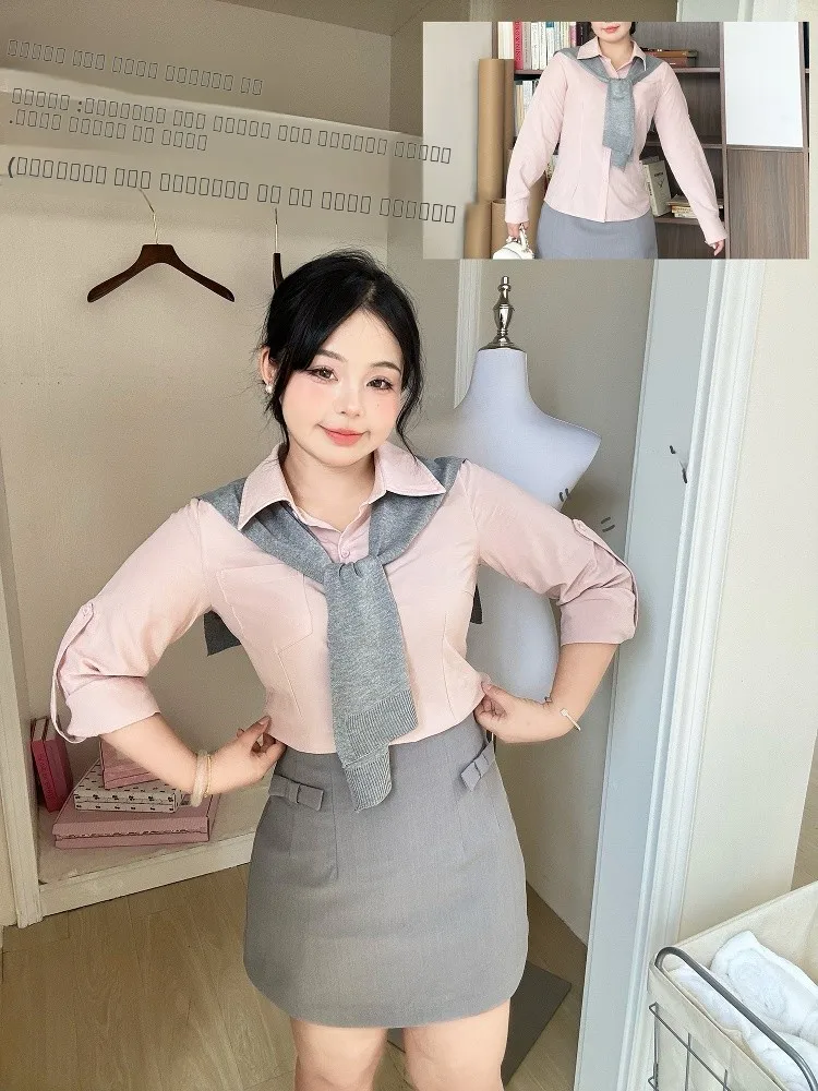 

Pink Long Sve irt with Button oulder Strap Casual Loose Sle Polyester Cotton Blend Breathable Spring Faion for Women