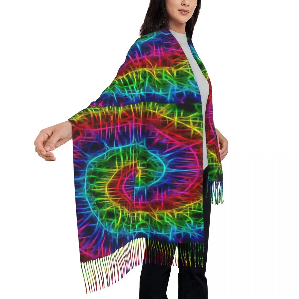 

Tie Dye Scarf Women Cool Abstract Spiral Scarves Wraps with Long Tassel Winter Popular Shawl Wrap Warm Custom Bandana