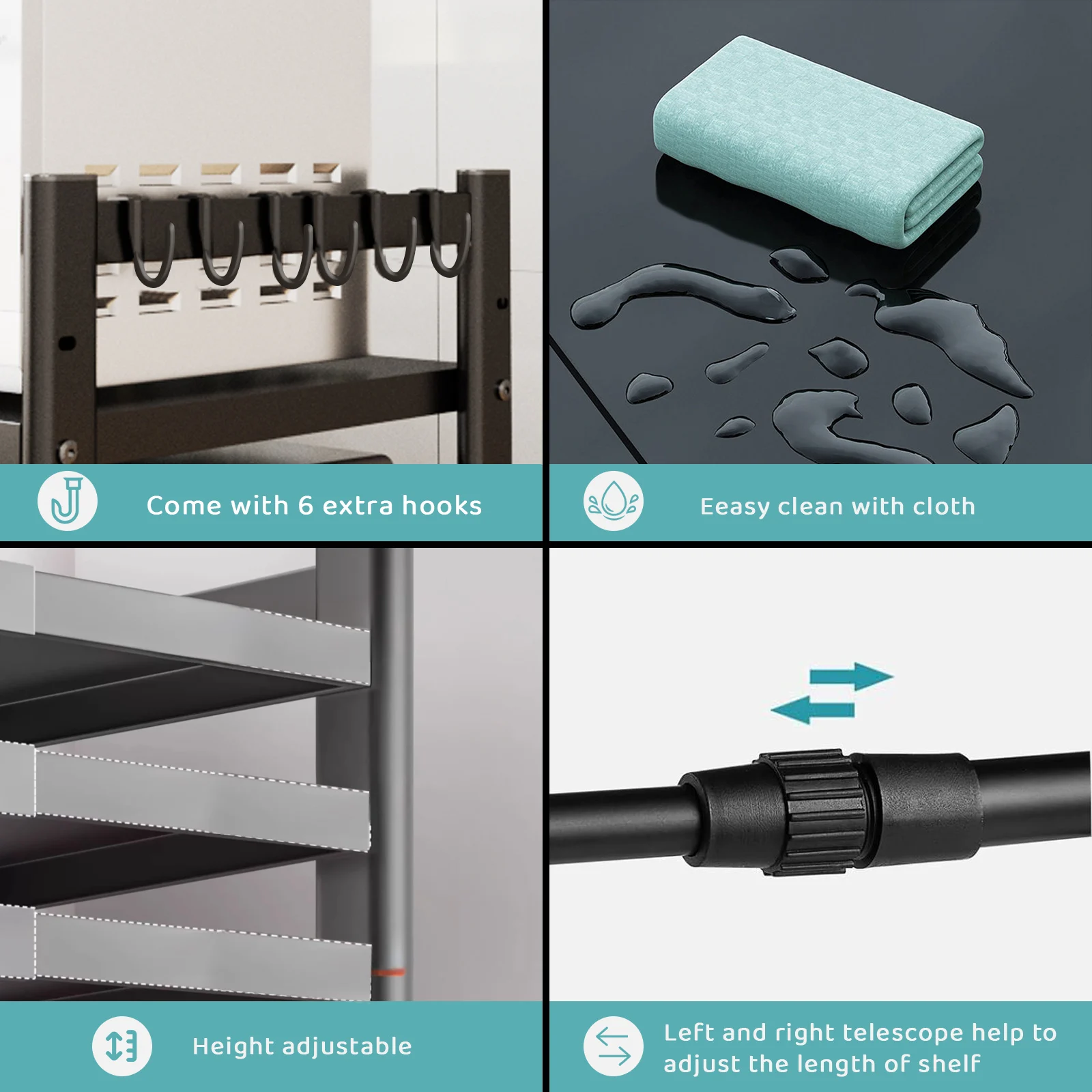 رف ميكروويف قابل للتوسيع، حامل رف فرن الميكروويف، رف زاوية المطبخ، رف الطابعة المكتبية، رف الخبازين