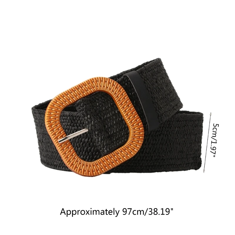 Adjustable Buckle Waist Belt Women Elastic Weaving Belt Wide Waistband for Woman Girls Colorful Straw Vintage Waist Belt