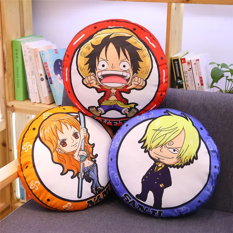 

40cm Very Soft ONE PIECE Plushies Luffy Zoro Sanji Chopper Cartoon Pattern Double-sided Printed Round Throw Pillow Home Decor