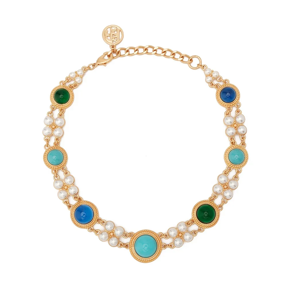 

AB/ Classic Copper Alloy Vintage colored glass imitation pearl women's choker necklace.