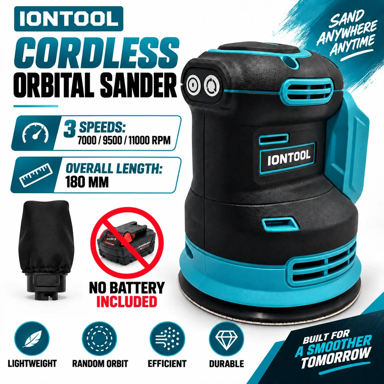IONTOOL Cordless Sander 180mm For Wooden Gate Resurfacing and Door Jamb Sanding and Hardware Mount Area Polishing