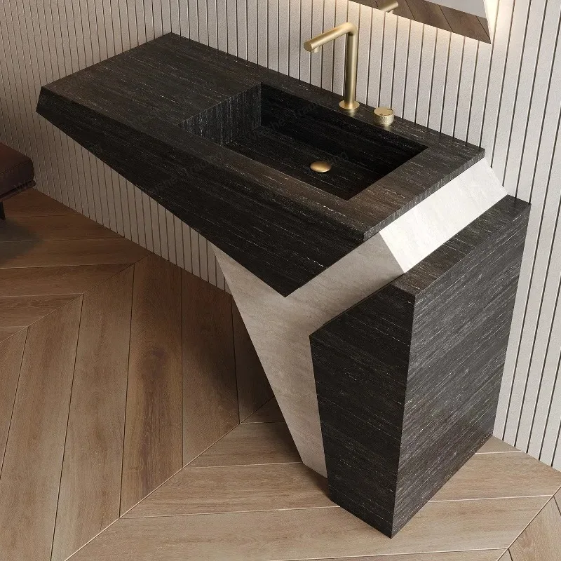 hand washing basin Double hole  Modern simple rock slab column  Washing table basin Countertop creative household