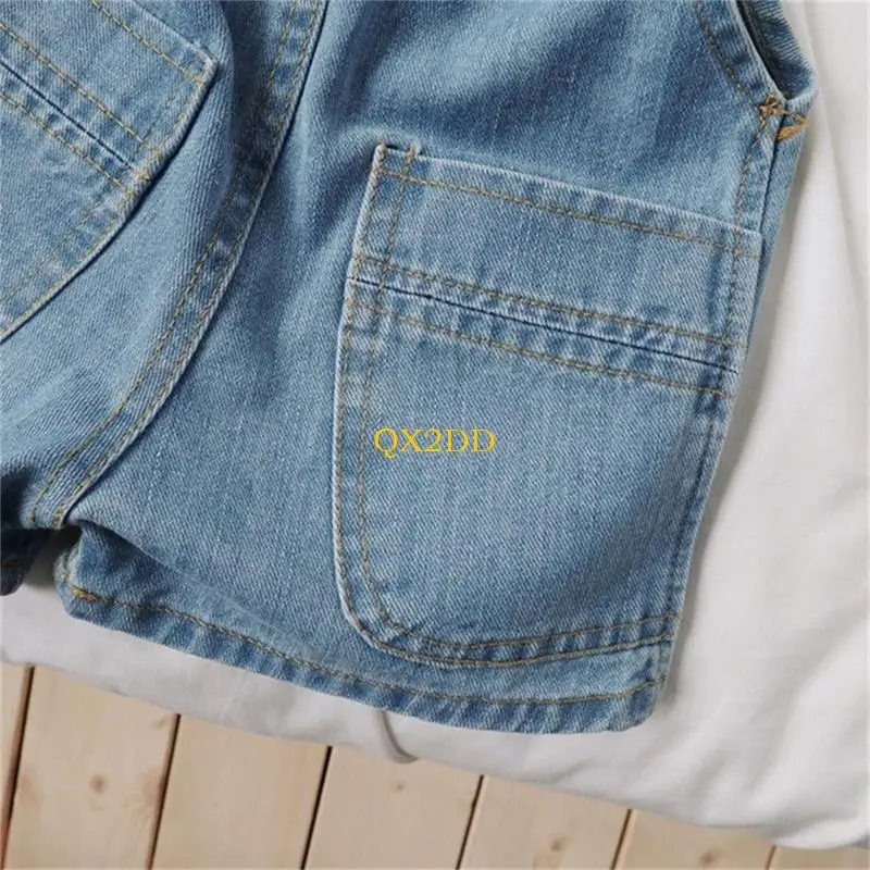 QX2D Lightweight Boys Girls Jeans Overalls Shorts With Reinforced Buckled Design for Outdoor Activity Daily Outfit
