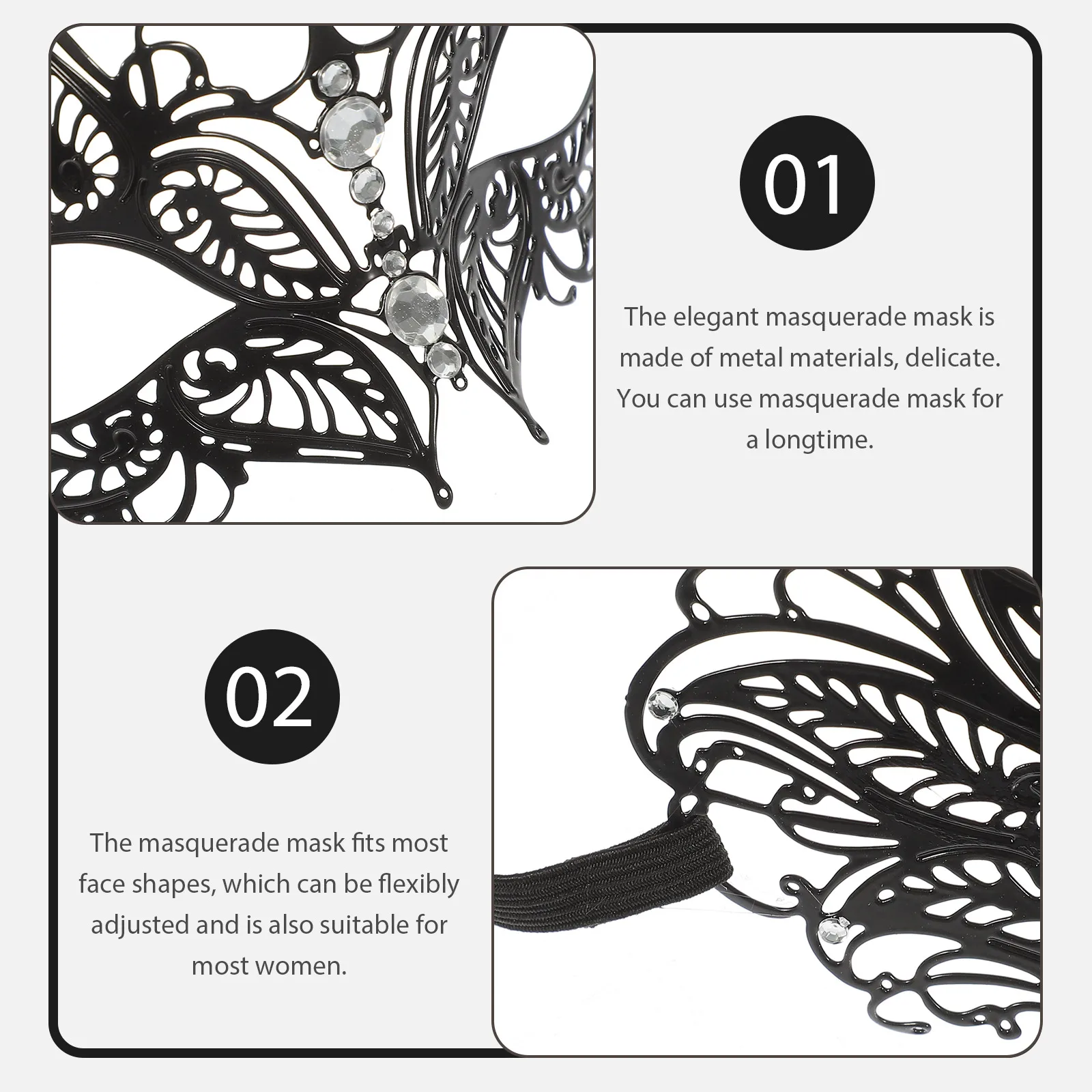 ハーフフェイスブラックアイマスク、仮面舞踏会コスチューム、ハロウィン小道具、コスプレメタルマスク、女性/恋人向け