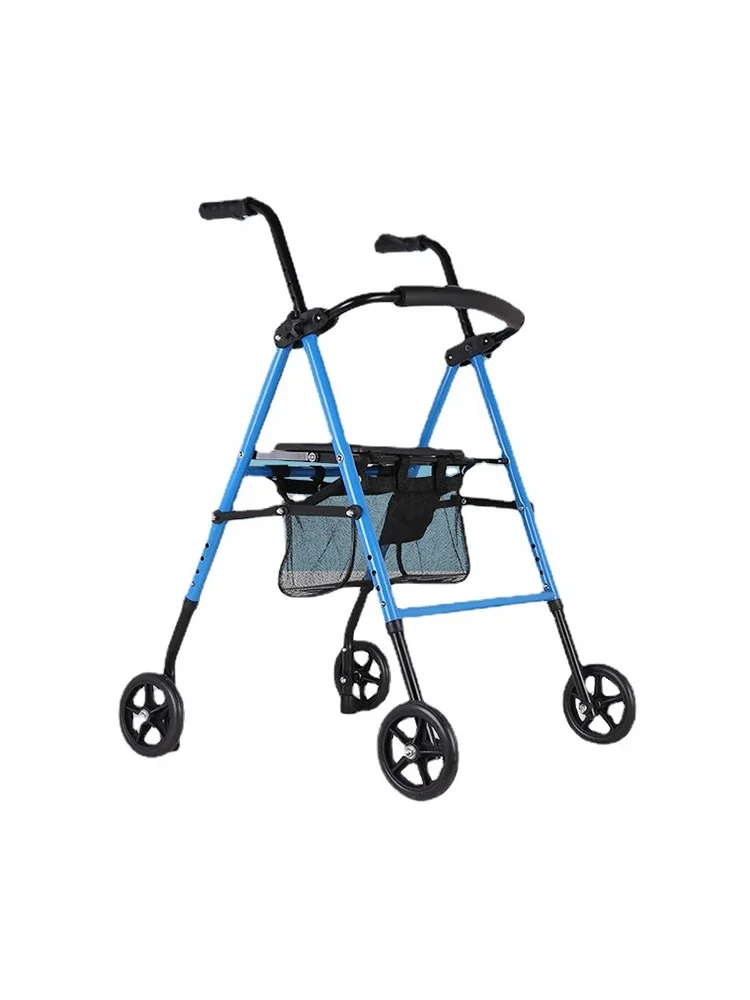 Elderly walker trolley can be pushed and sat on shopping cart Elderly leisure four-wheel grocery shopping cart with seat small p